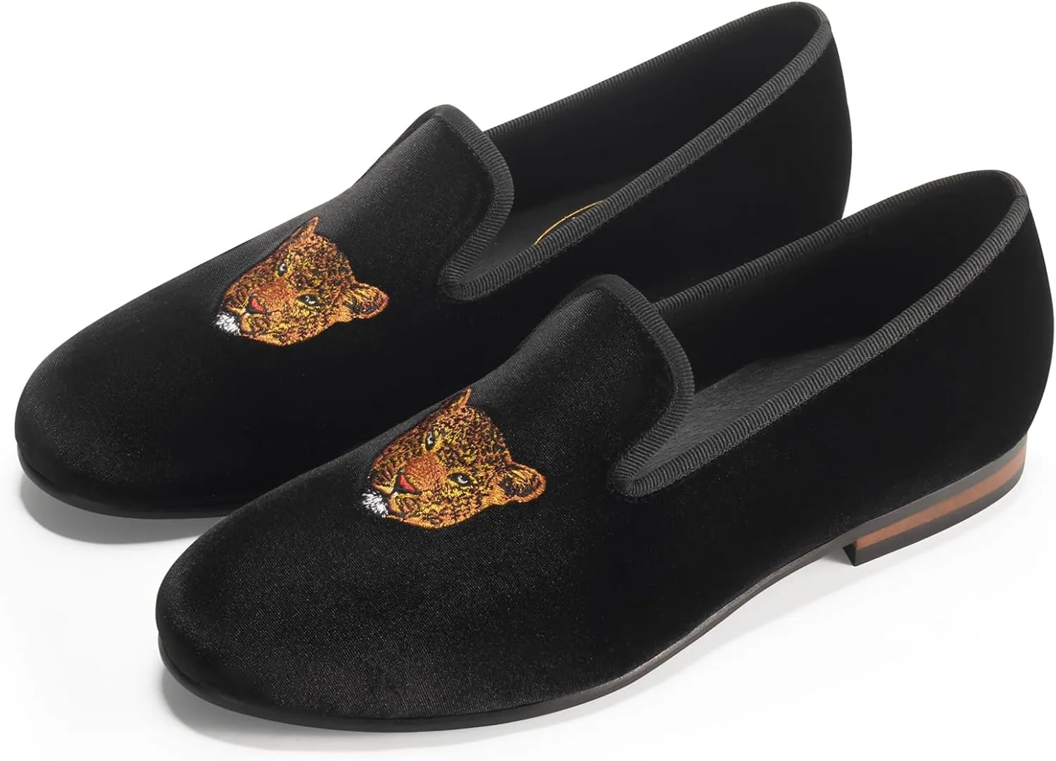 Journey West Men's Velvet Loafers Embroidery Slip-On Loafers Tuxedo Dress Shoes Smoking Slippers for Men