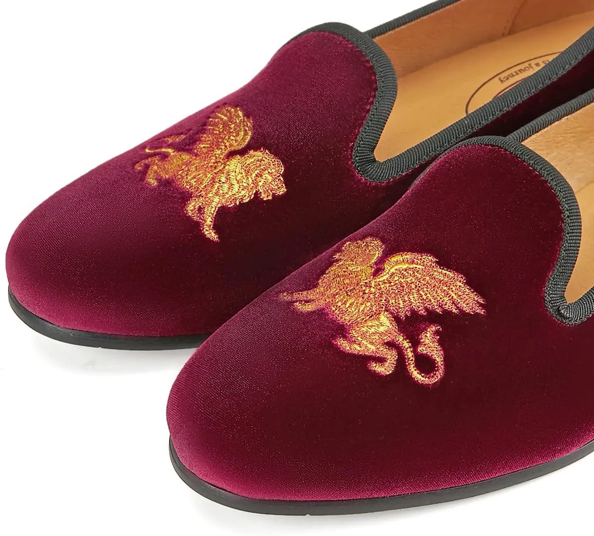 Journey West Men's Velvet Loafers Embroidery Slip-On Loafers Tuxedo Dress Shoes Smoking Slippers for Men