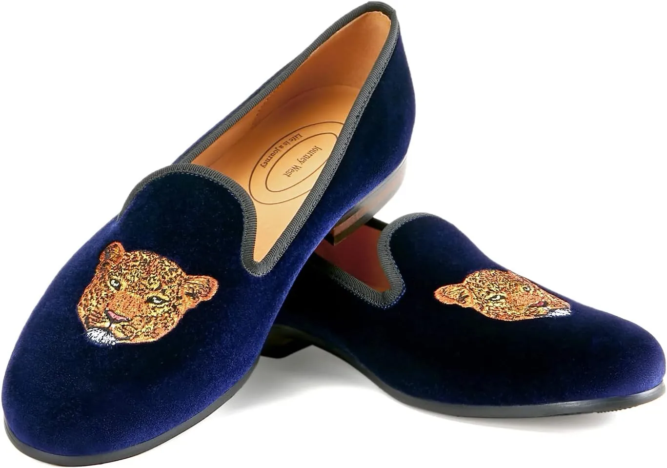 Journey West Men's Velvet Loafers Embroidery Slip-On Loafers Tuxedo Dress Shoes Smoking Slippers for Men