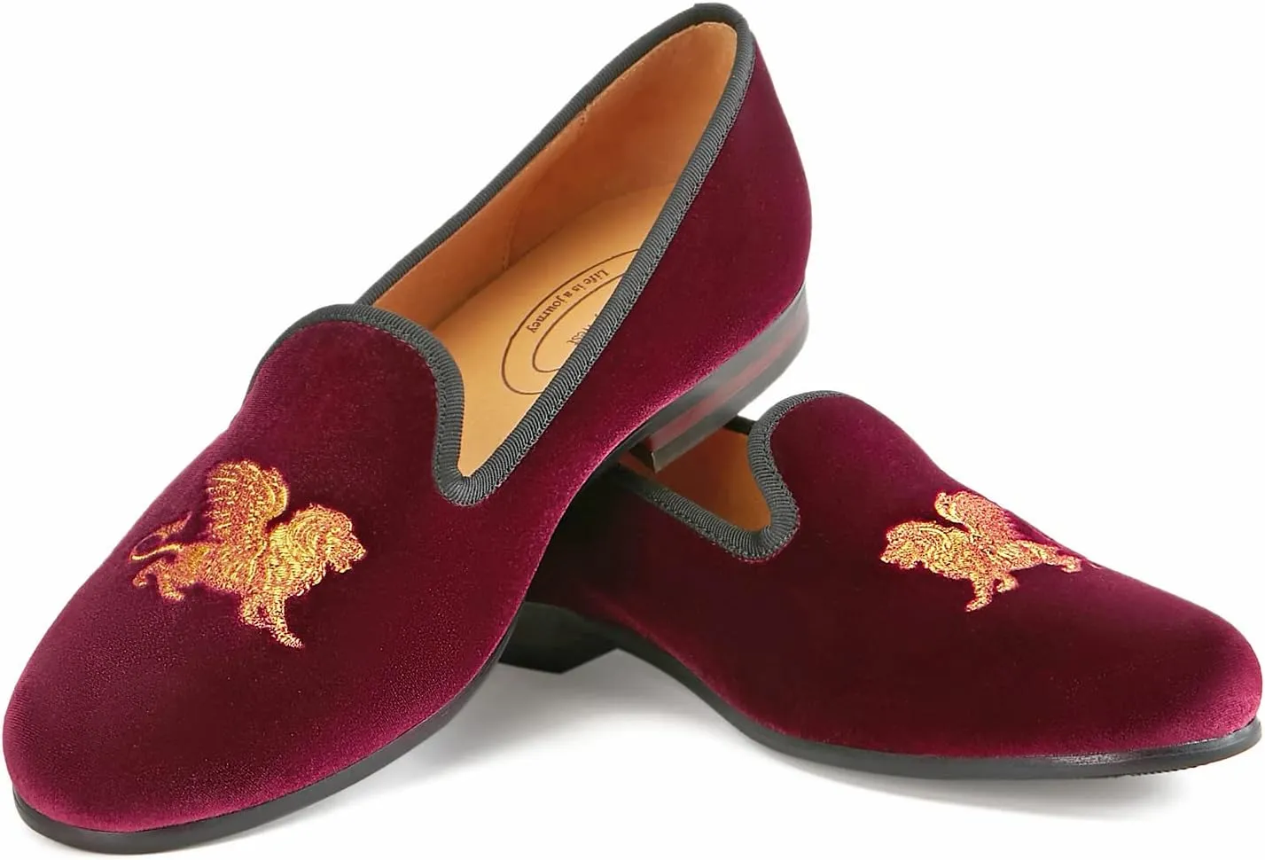 Journey West Men's Velvet Loafers Embroidery Slip-On Loafers Tuxedo Dress Shoes Smoking Slippers for Men