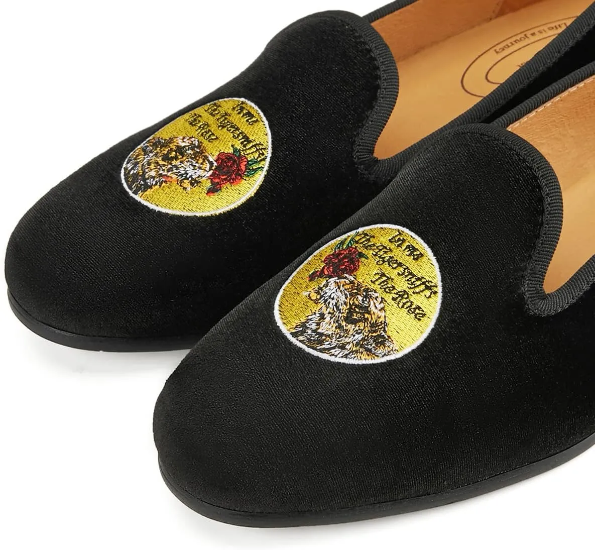 Journey West Men's Velvet Loafers Embroidery Slip-On Loafers Tuxedo Dress Shoes Smoking Slippers for Men
