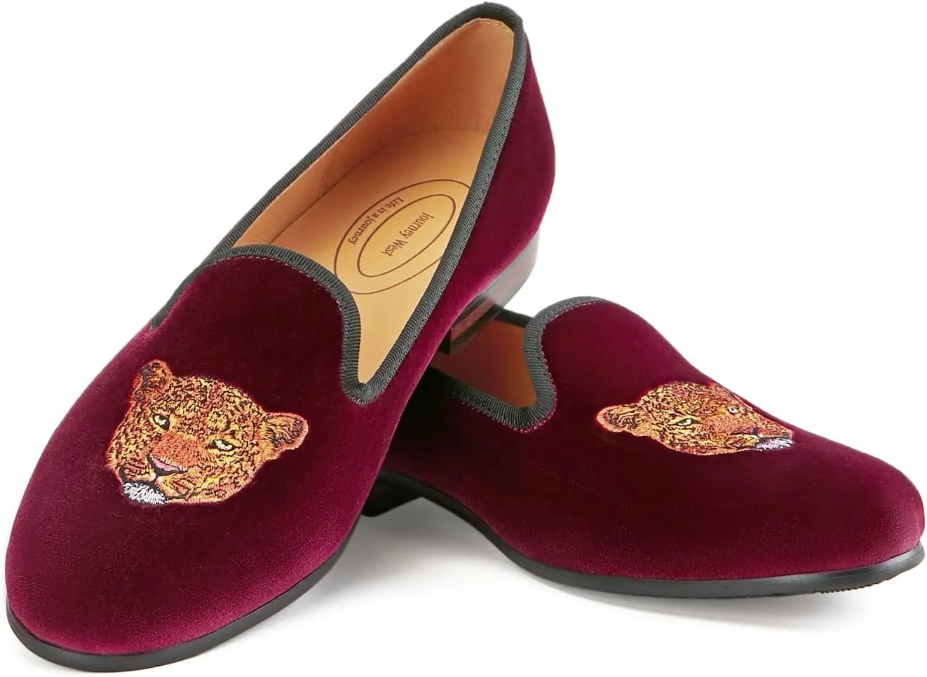 Journey West Men's Velvet Loafers Embroidery Slip-On Loafers Tuxedo Dress Shoes Smoking Slippers for Men