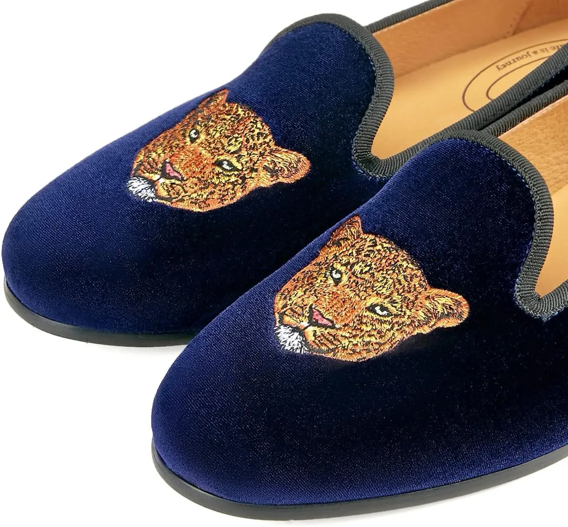 Journey West Men's Velvet Loafers Embroidery Slip-On Loafers Tuxedo Dress Shoes Smoking Slippers for Men