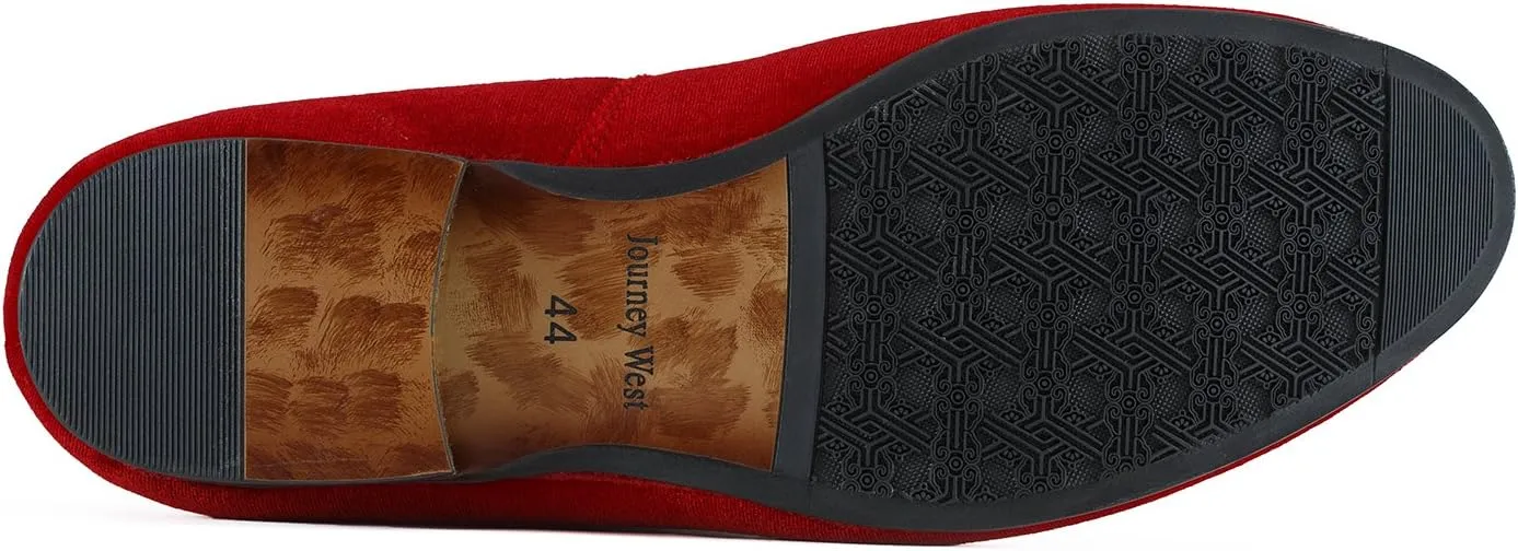 Journey West Men's Velvet Loafers Embroidery Slip-On Loafers Tuxedo Dress Shoes Smoking Slippers for Men