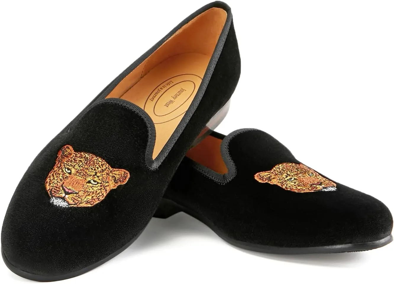 Journey West Men's Velvet Loafers Embroidery Slip-On Loafers Tuxedo Dress Shoes Smoking Slippers for Men
