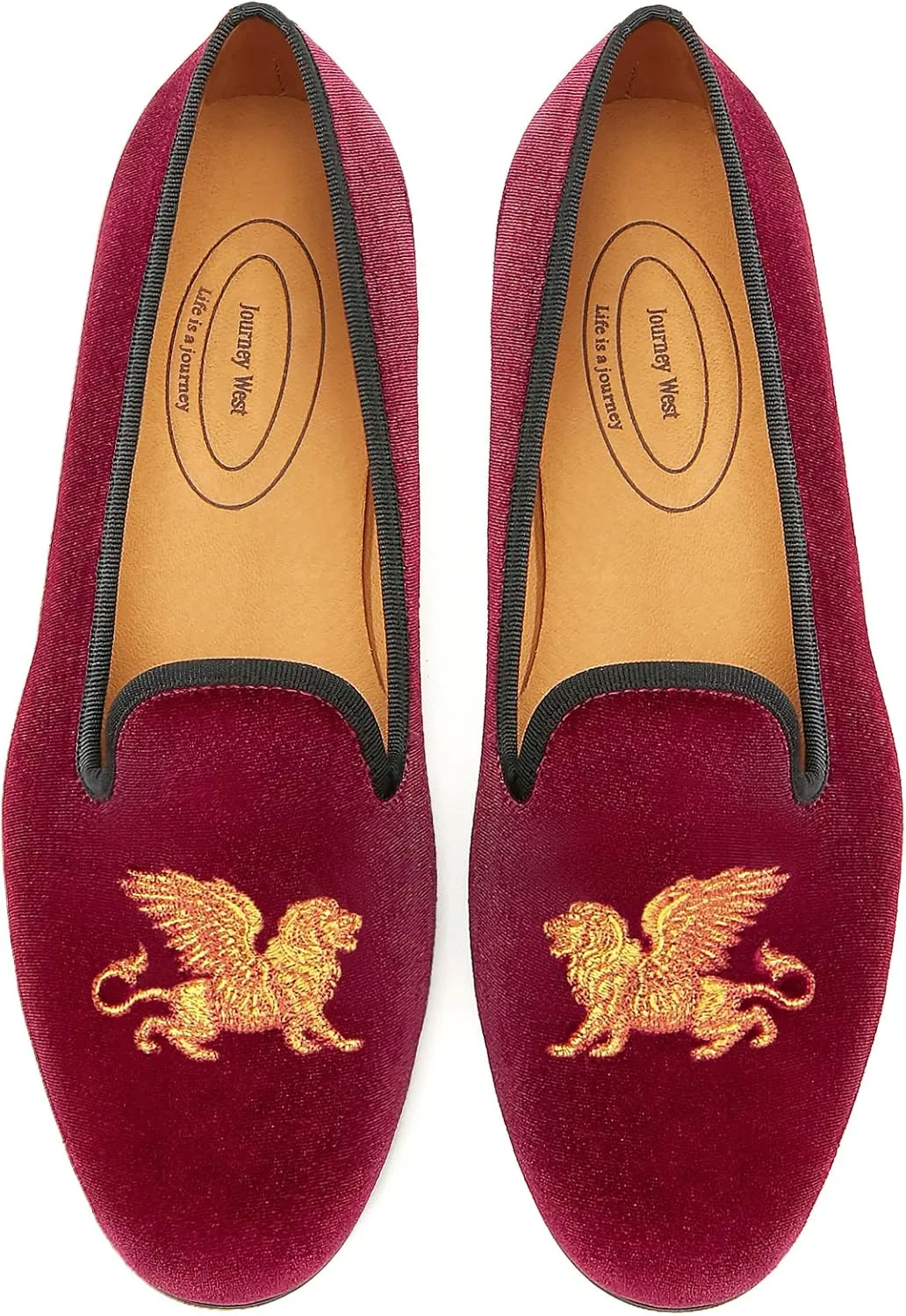 Journey West Men's Velvet Loafers Embroidery Slip-On Loafers Tuxedo Dress Shoes Smoking Slippers for Men