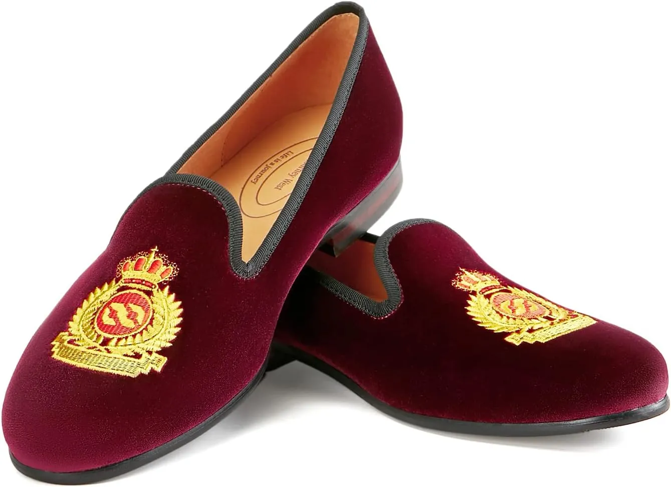 Journey West Men's Velvet Loafers Embroidery Slip-On Loafers Tuxedo Dress Shoes Smoking Slippers for Men