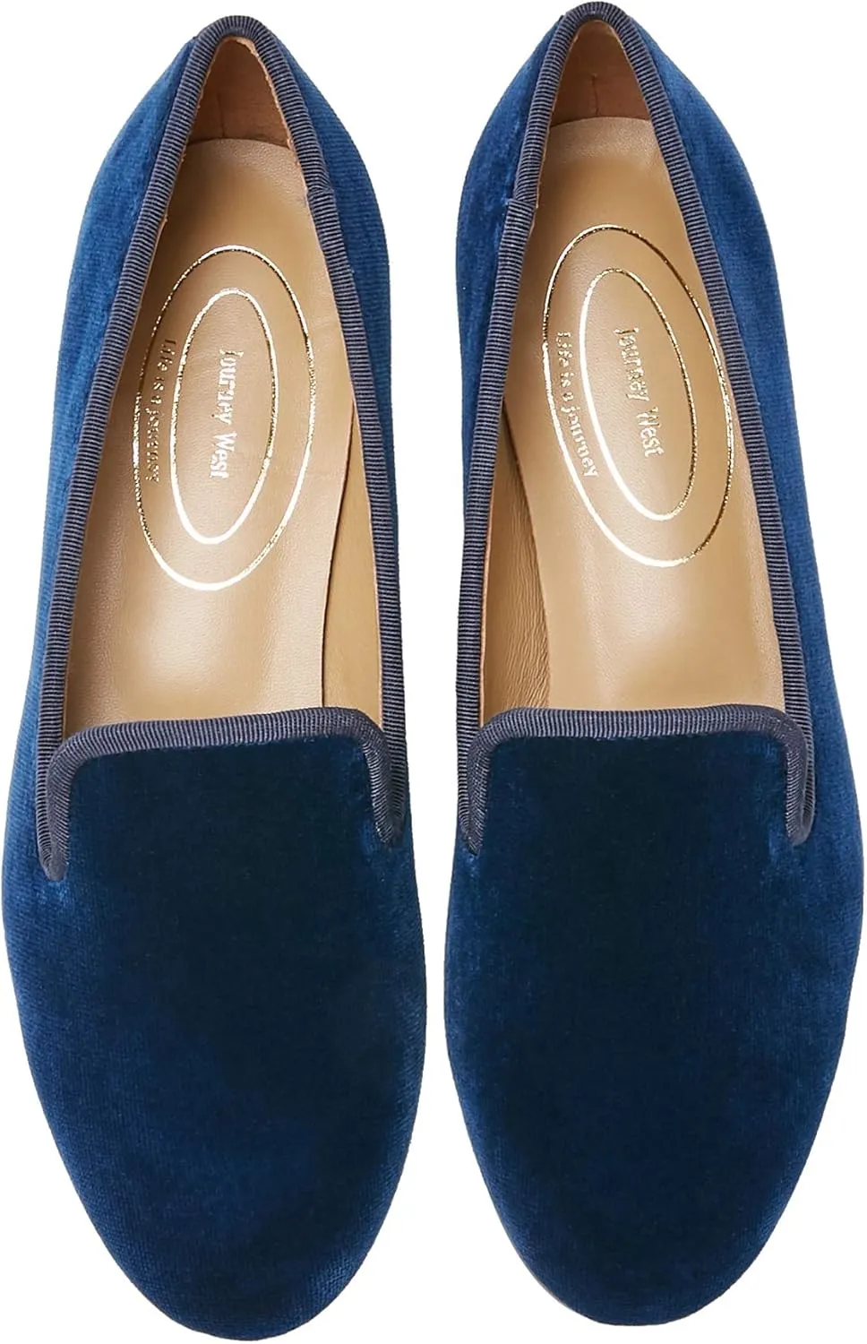 Journey West Women's Velvet Loafer Flat with Embroidery Smoking Slippers Slip on Shoes for Women Plain Navy Blue US 6.5