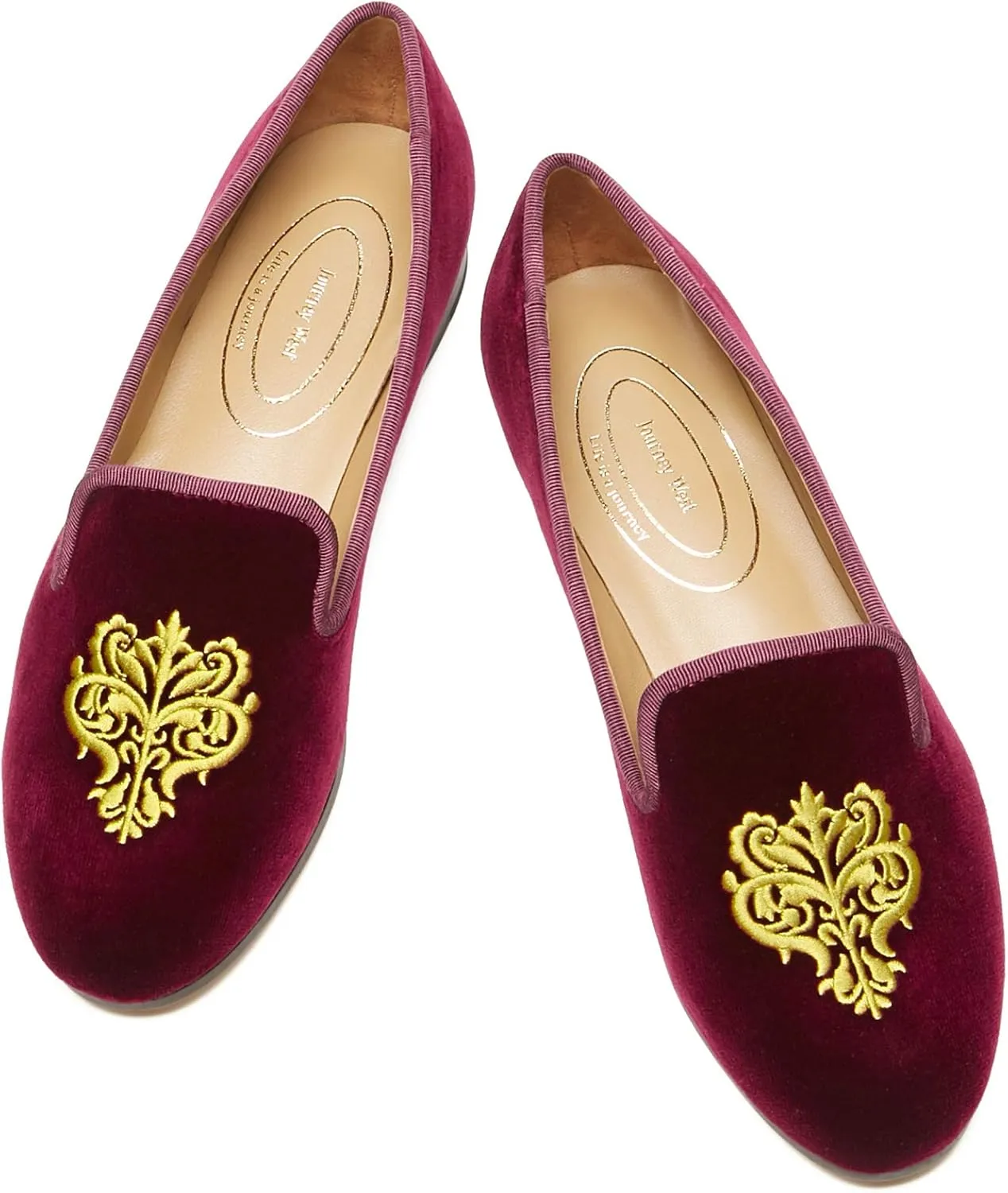 Journey West Women's Velvet Loafer Flat with Embroidery Velvet Slippers