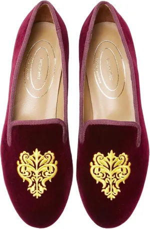 Journey West Women's Velvet Loafer Flat with Embroidery Velvet Slippers