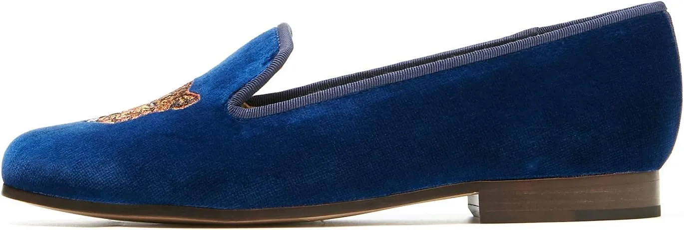 Journey West Women's Velvet Loafer Flat with Embroidery Velvet Slippers