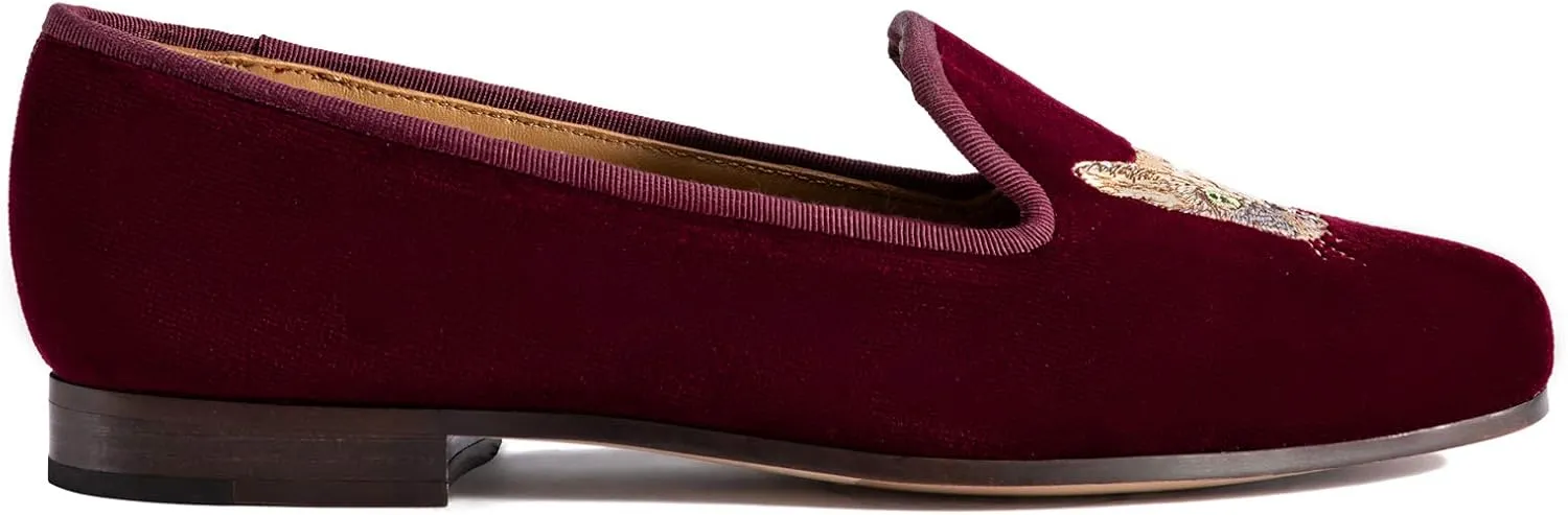Journey West Women's Velvet Loafer Flat with Embroidery Velvet Slippers