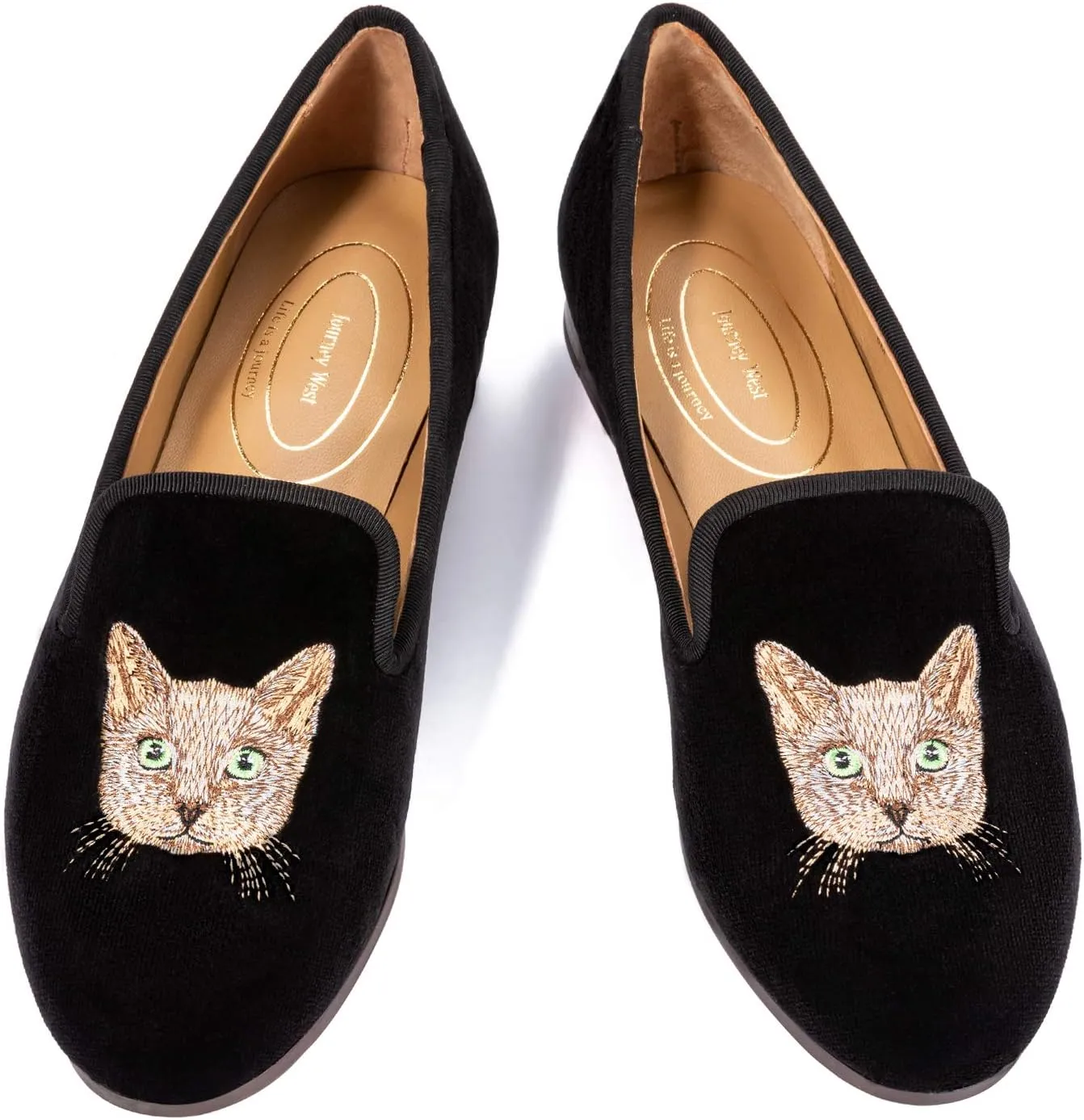 Journey West Women's Velvet Loafer Flat with Embroidery Velvet Slippers
