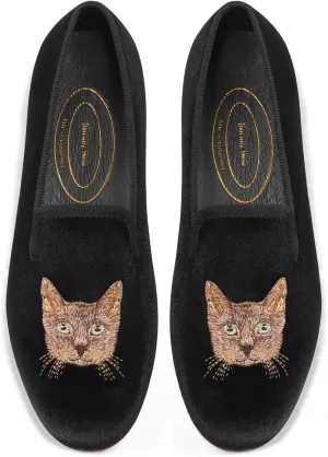 Journey West Women's Velvet Loafer Flat with Embroidery Velvet Slippers