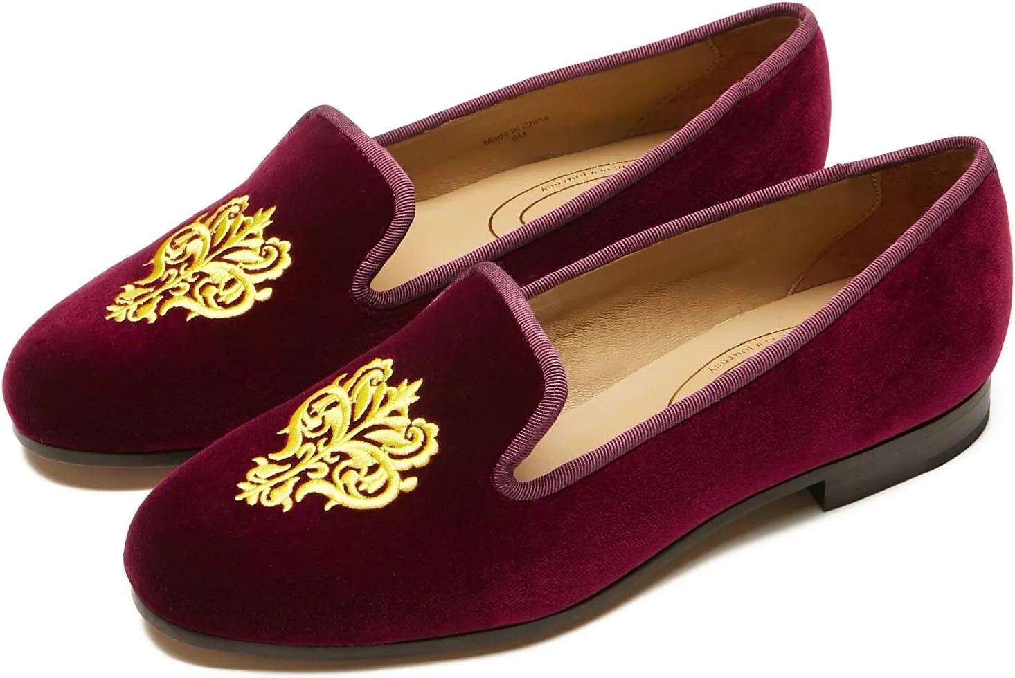 Journey West Women's Velvet Loafer Flat with Embroidery Velvet Slippers