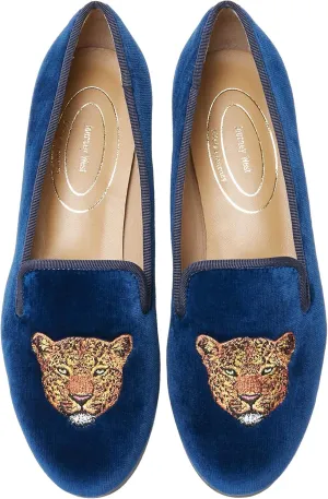 Journey West Women's Velvet Loafer Flat with Embroidery Velvet Slippers