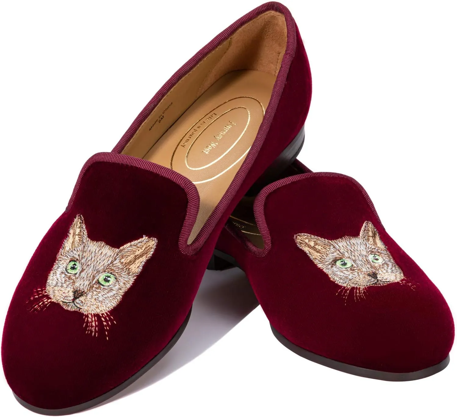 Journey West Women's Velvet Loafer Flat with Embroidery Velvet Slippers