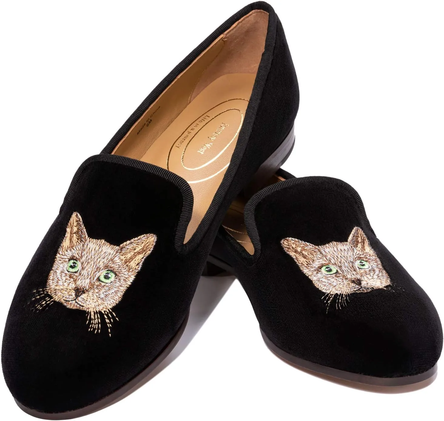 Journey West Women's Velvet Loafer Flat with Embroidery Velvet Slippers