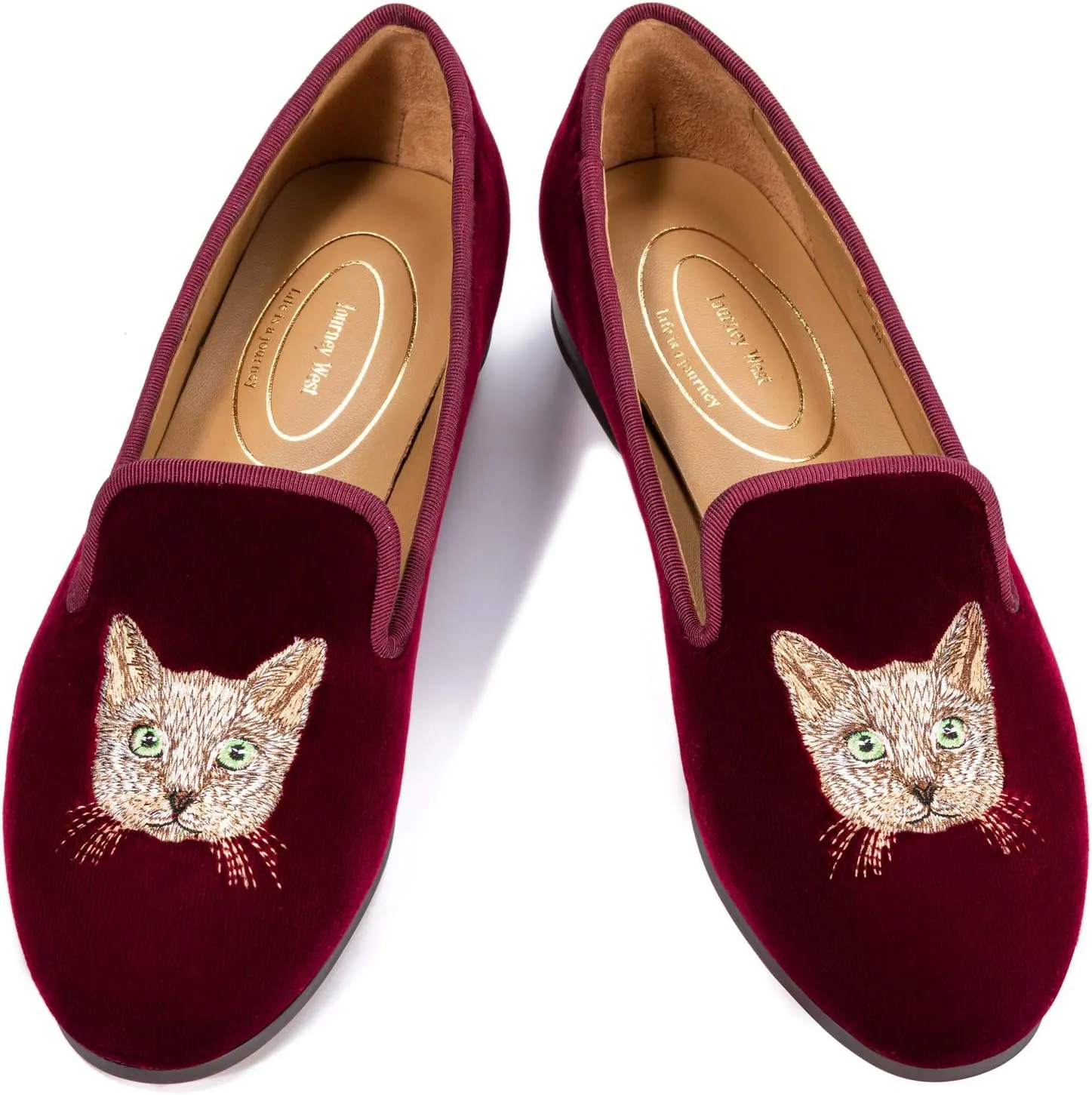 Journey West Women's Velvet Loafer Flat with Embroidery Velvet Slippers