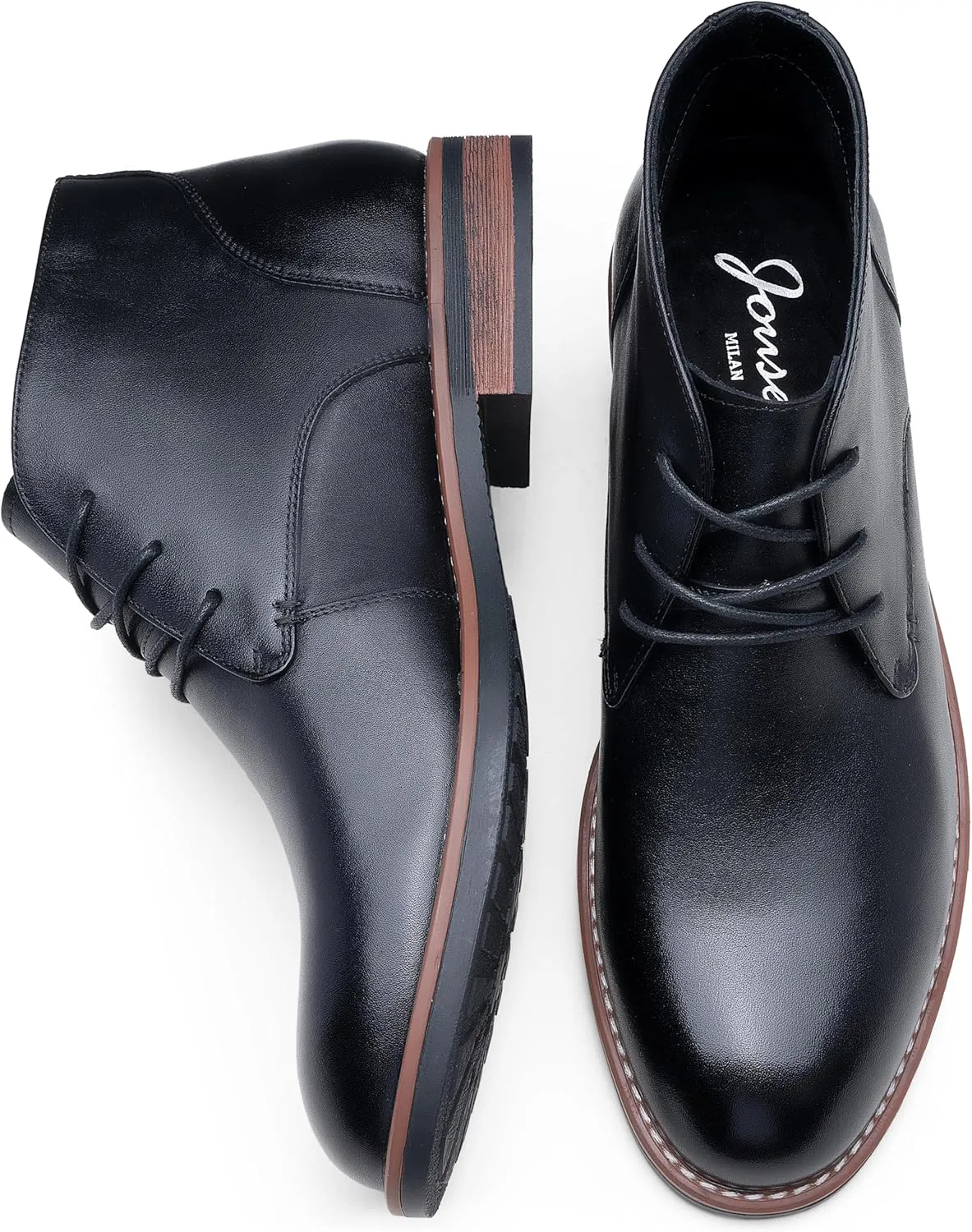 Jousen Men Chukka Boots Premium Leather Black Boots