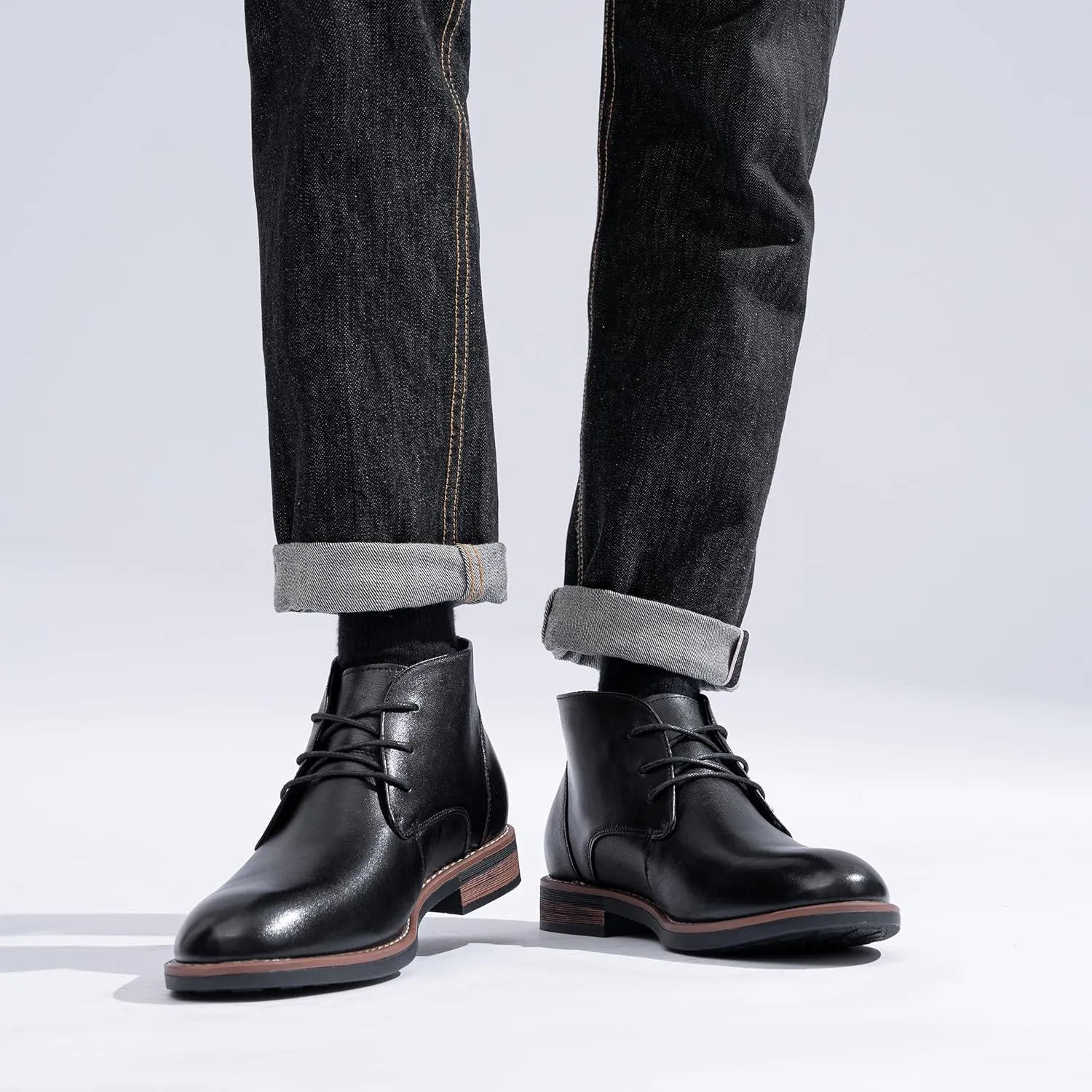 Jousen Men Chukka Boots Premium Leather Black Boots