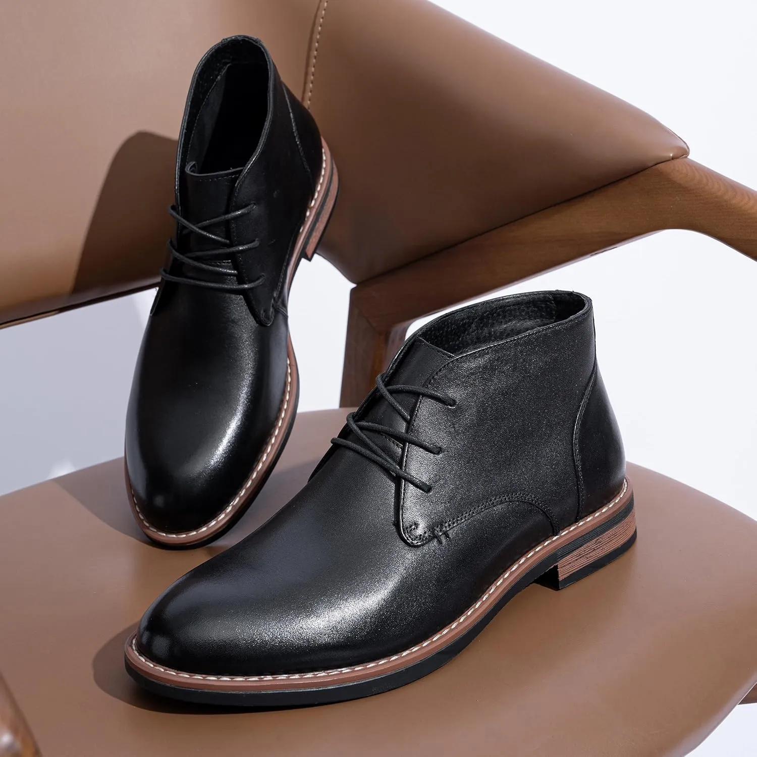 Jousen Men Chukka Boots Premium Leather Black Boots
