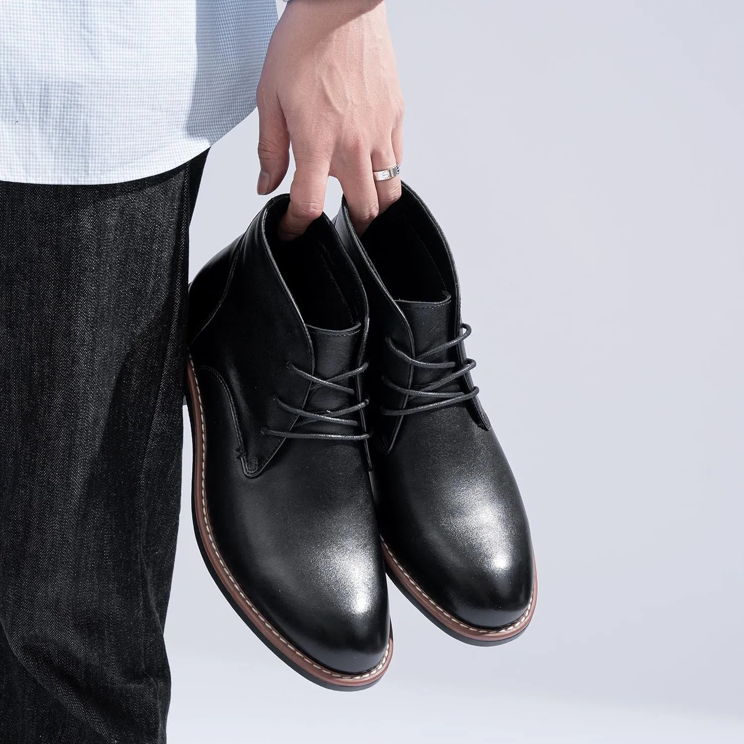 Jousen Men Chukka Boots Premium Leather Black Boots