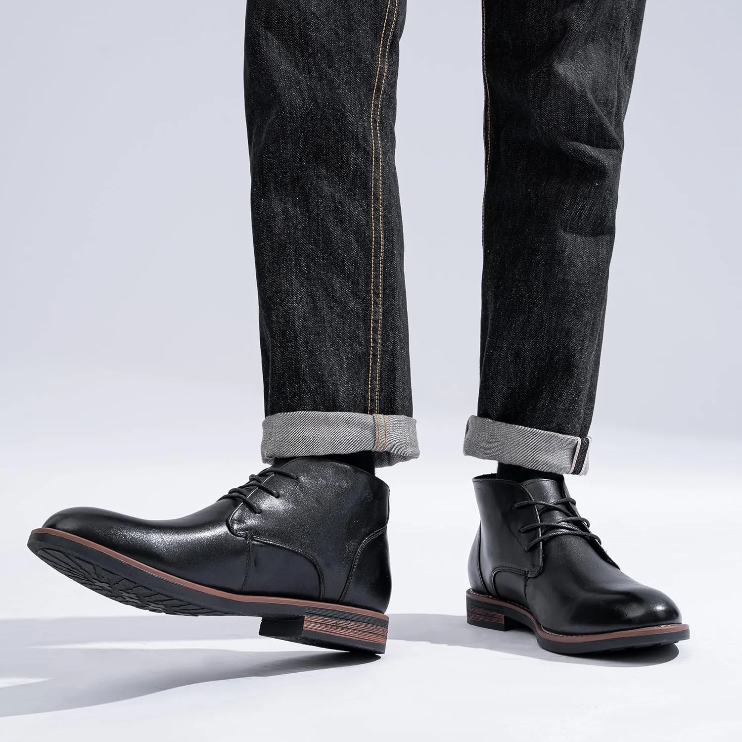 Jousen Men Chukka Boots Premium Leather Black Boots