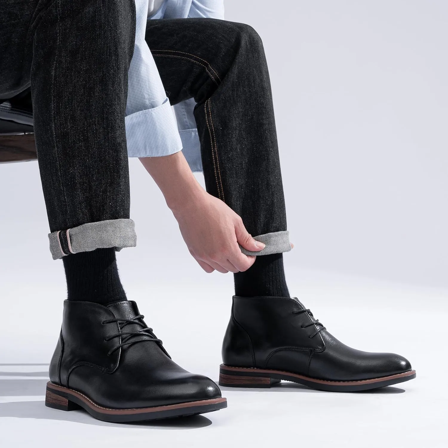 Jousen Men Chukka Boots Premium Leather Black Boots