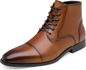 Jousen Mens Boots Leather Dress Boots for Mens Cap-Toe Fashion Boots for Men