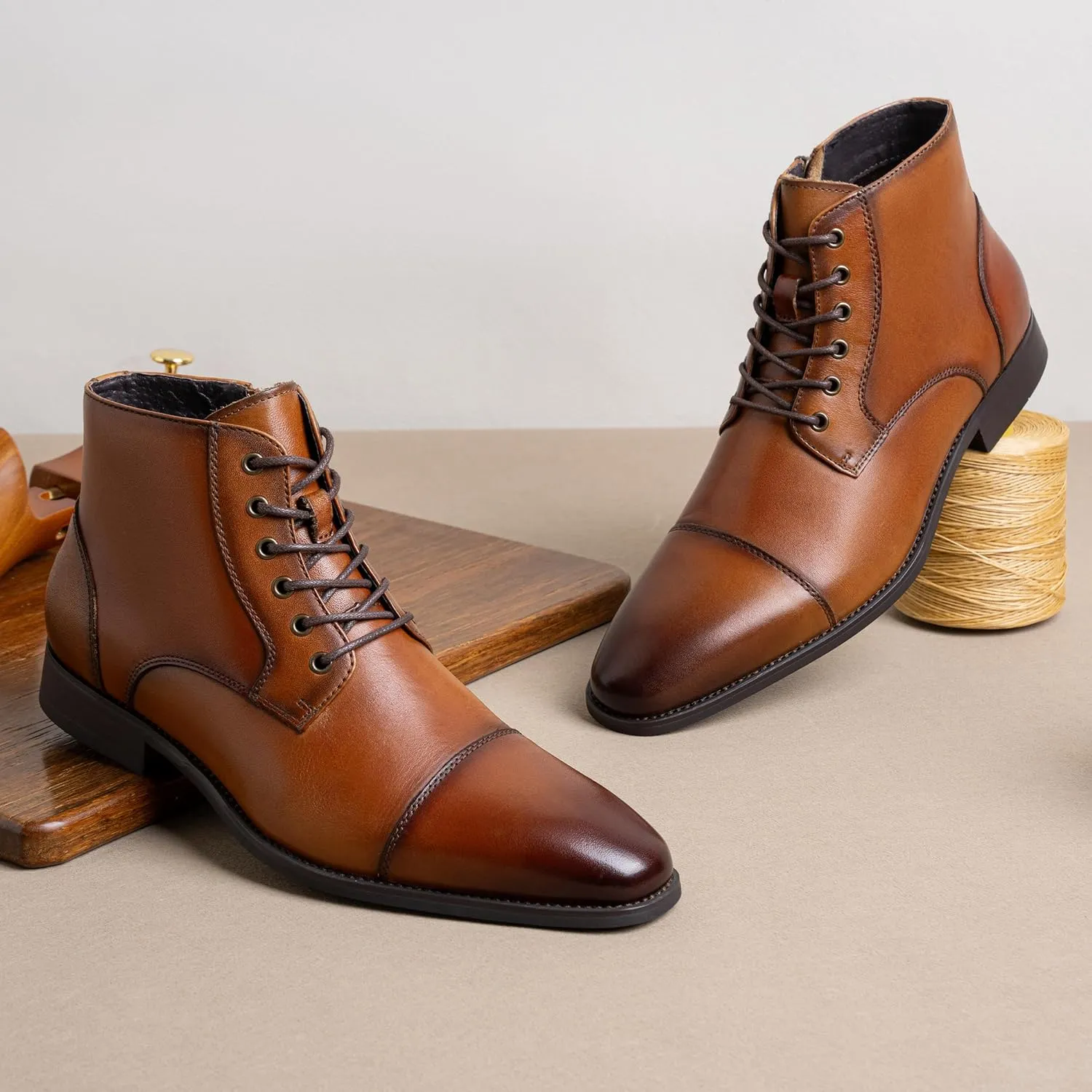 Jousen Mens Boots Leather Dress Boots for Mens Cap-Toe Fashion Boots for Men