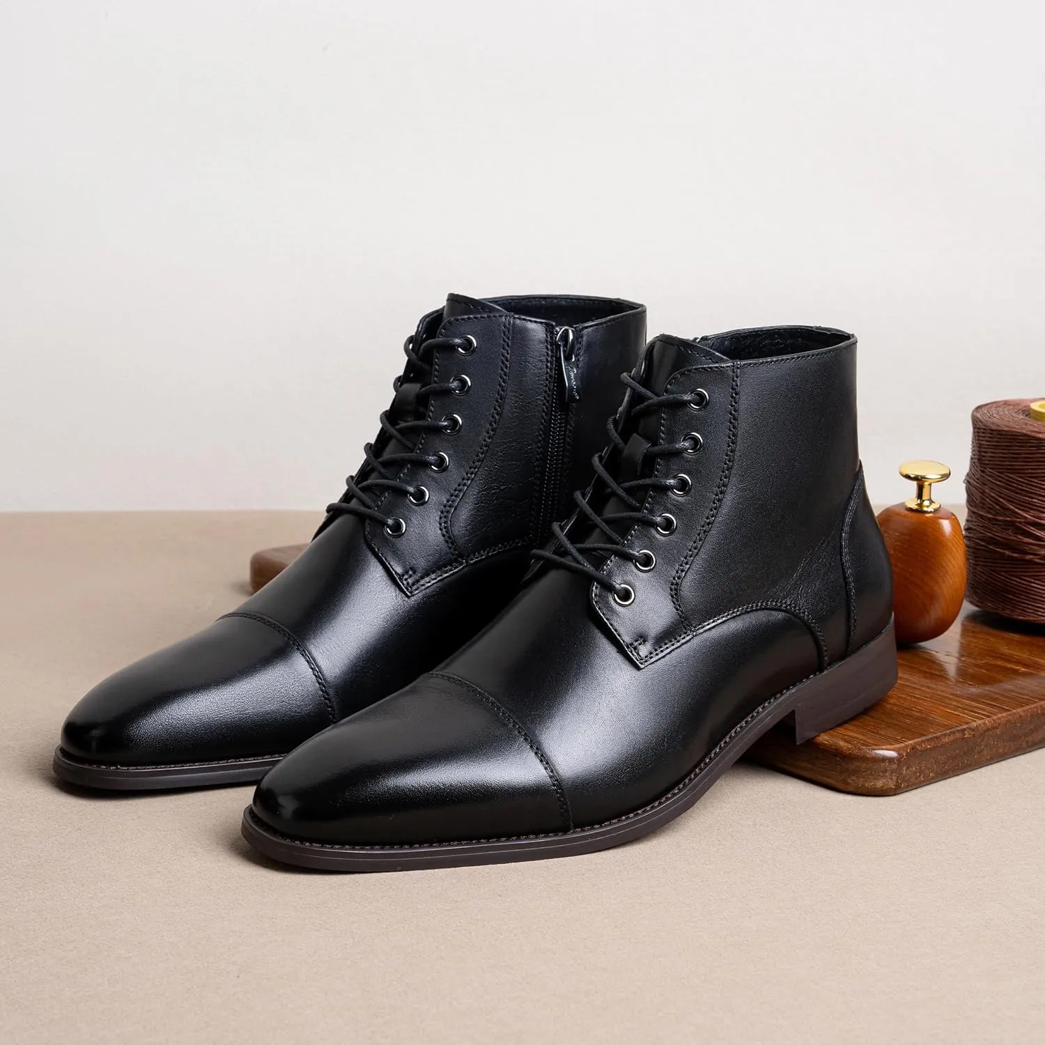 Jousen Mens Boots Leather Dress Boots for Mens Cap-Toe Fashion Boots for Men