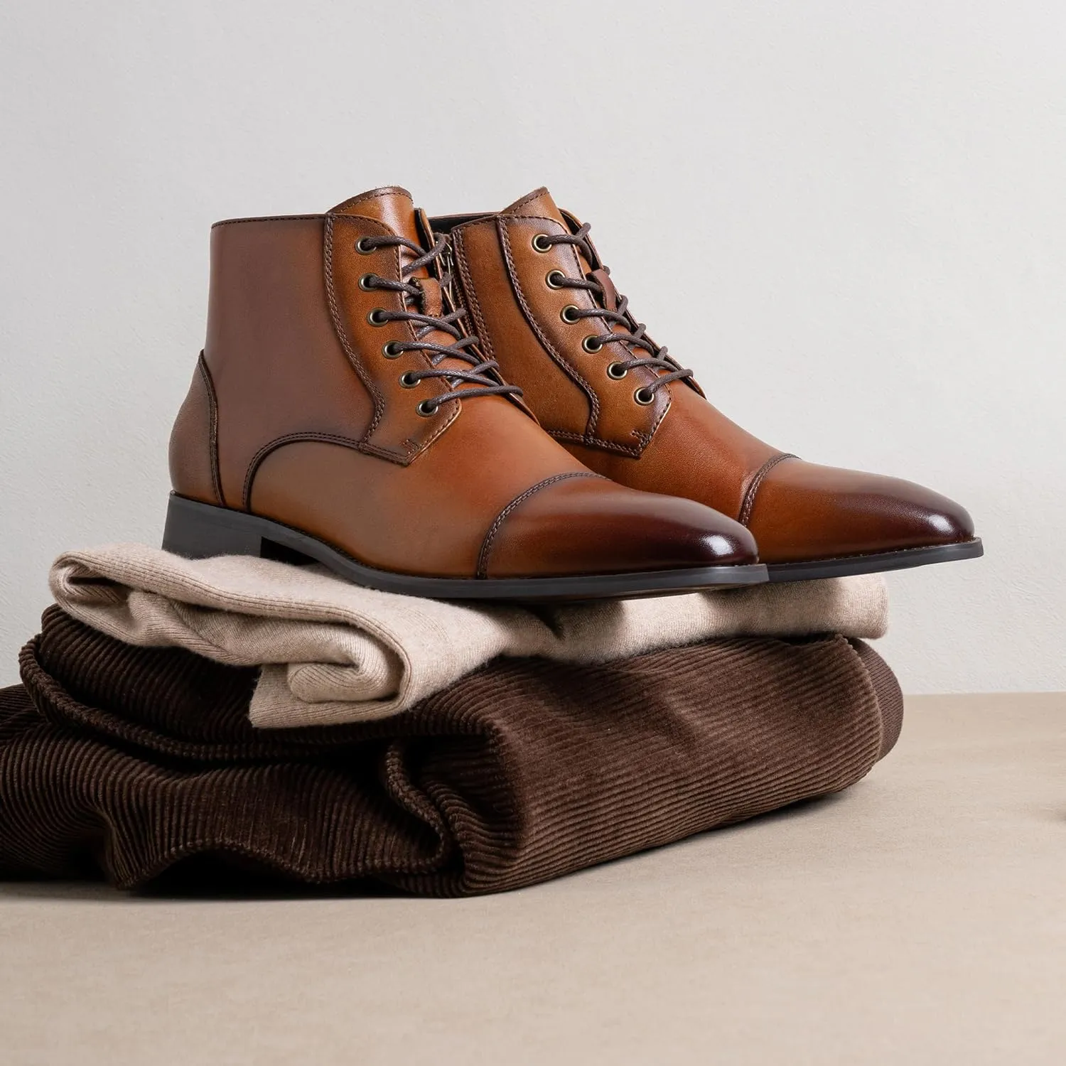 Jousen Mens Boots Leather Dress Boots for Mens Cap-Toe Fashion Boots for Men
