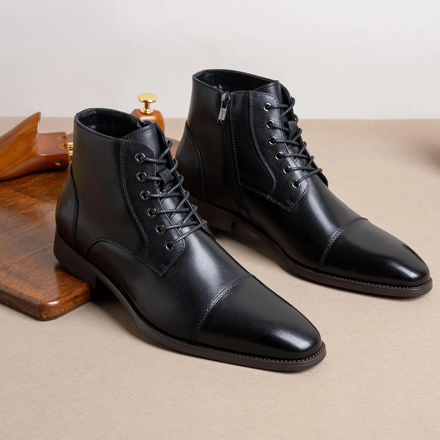 Jousen Mens Boots Leather Dress Boots for Mens Cap-Toe Fashion Boots for Men