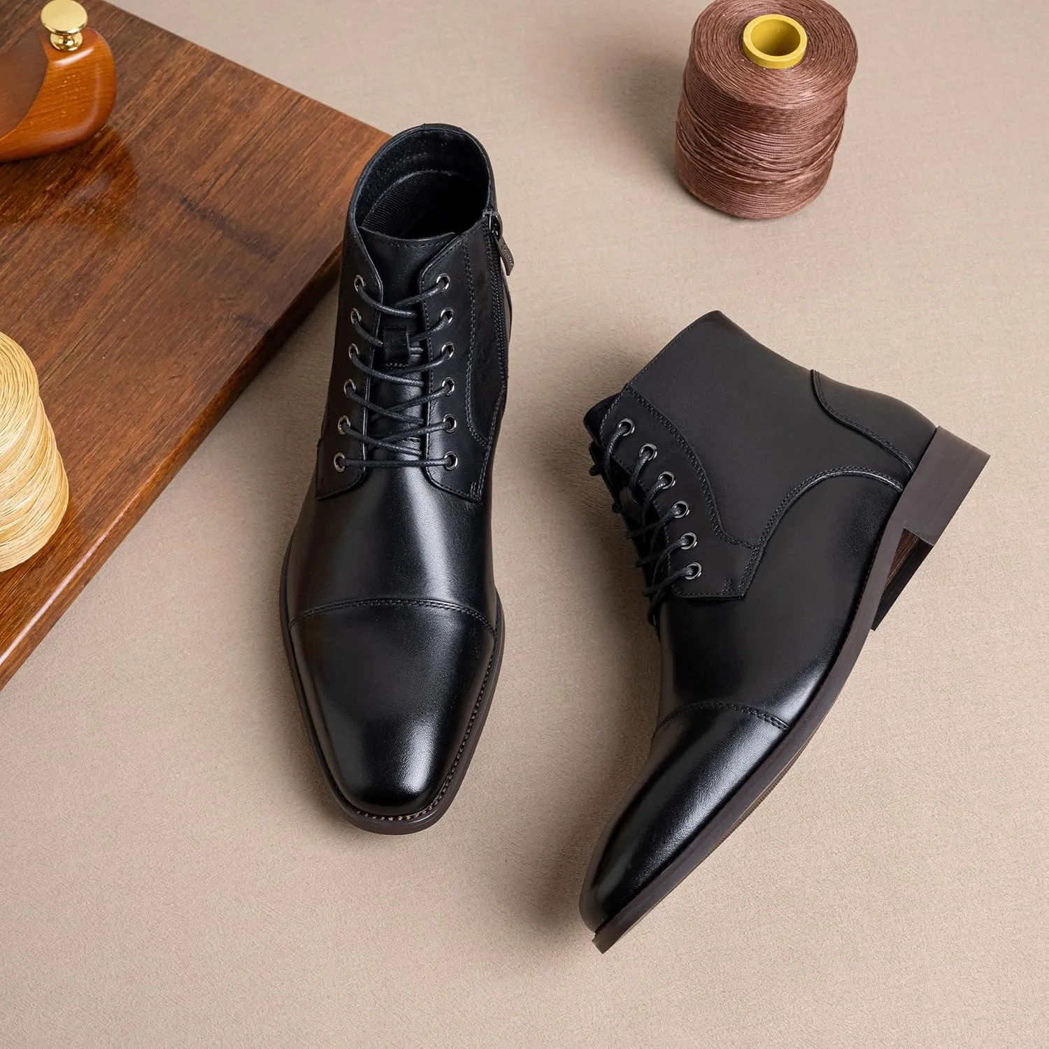 Jousen Mens Boots Leather Dress Boots for Mens Cap-Toe Fashion Boots for Men