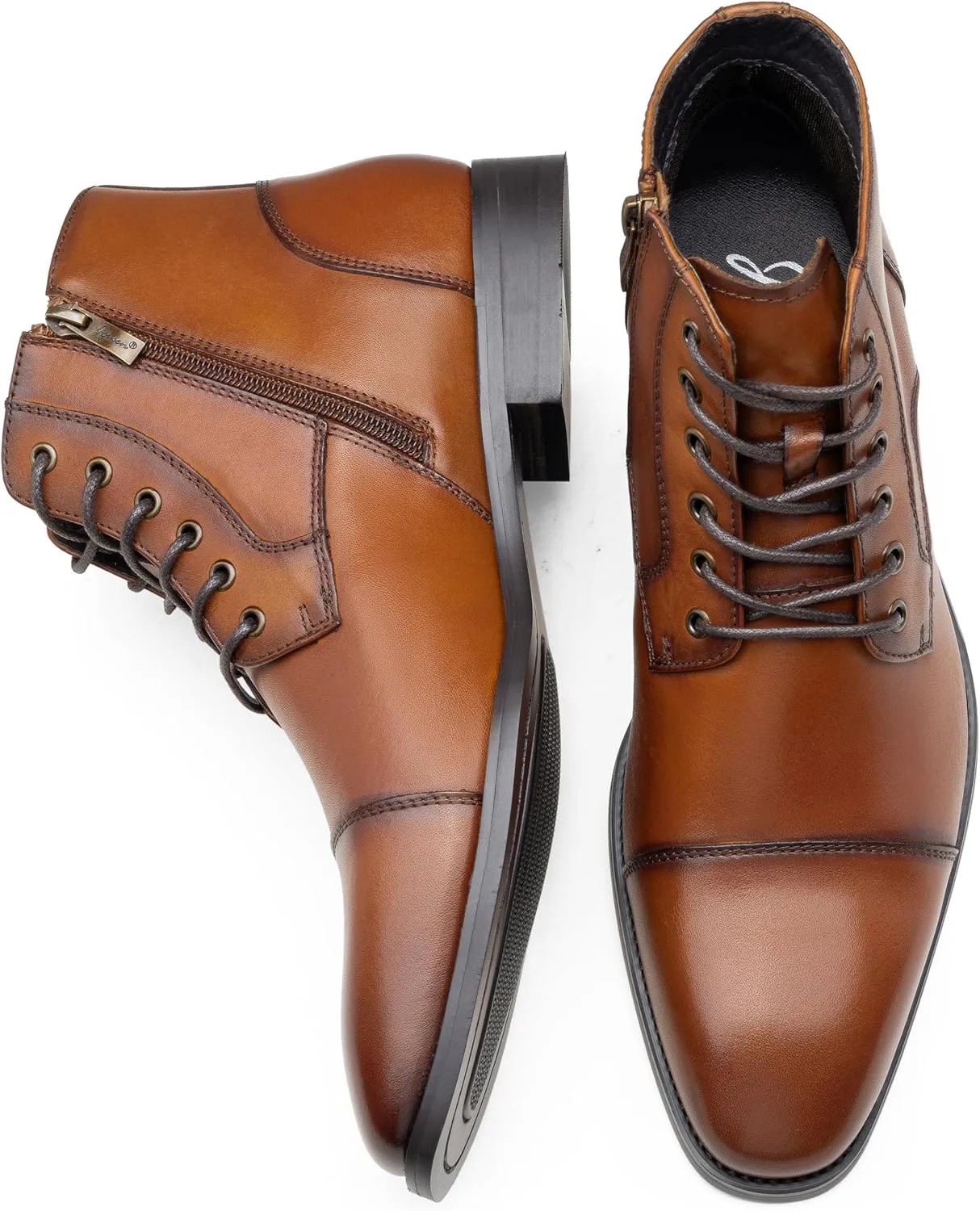 Jousen Mens Boots Leather Dress Boots for Mens Cap-Toe Fashion Boots for Men