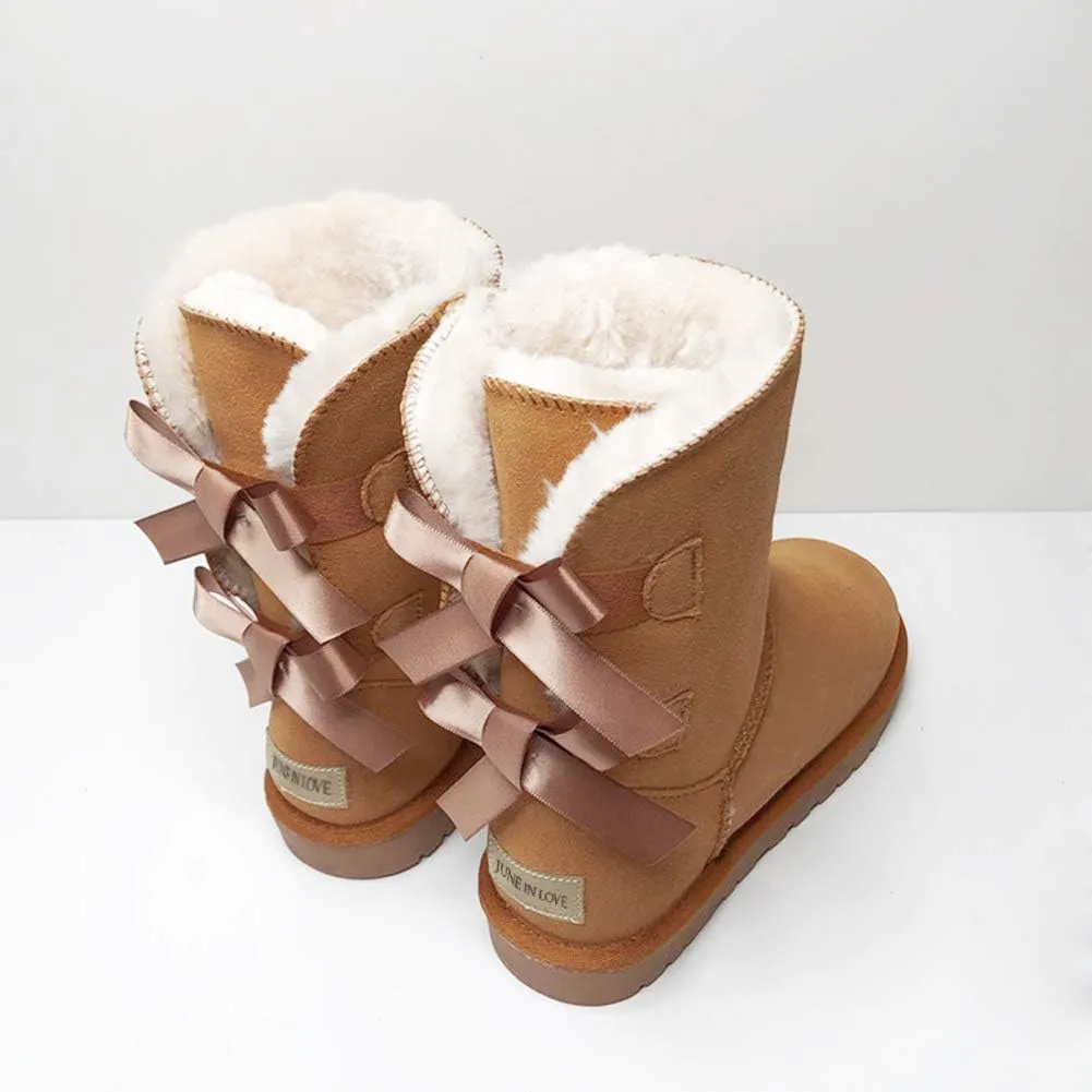 JOY IN LOVE Women's Snow Boots for Winter Mid-Calf high Back Bows