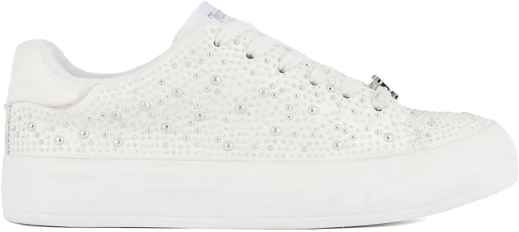 Juicy Couture Women's Classic Lace-Up & Sparkle Pearl Sneakers - Casual Chic, Bling, and Bedazzled