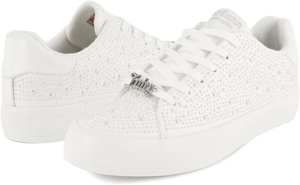 Juicy Couture Women's Classic Lace-Up & Sparkle Pearl Sneakers - Casual Chic, Bling, and Bedazzled