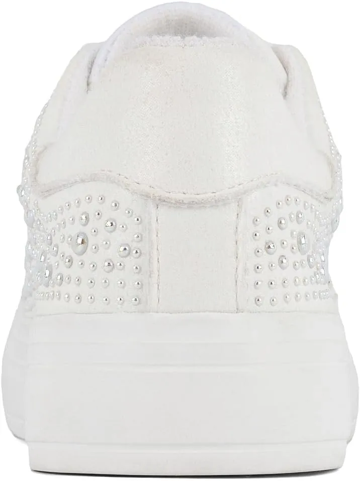 Juicy Couture Women's Classic Lace-Up & Sparkle Pearl Sneakers - Casual Chic, Bling, and Bedazzled