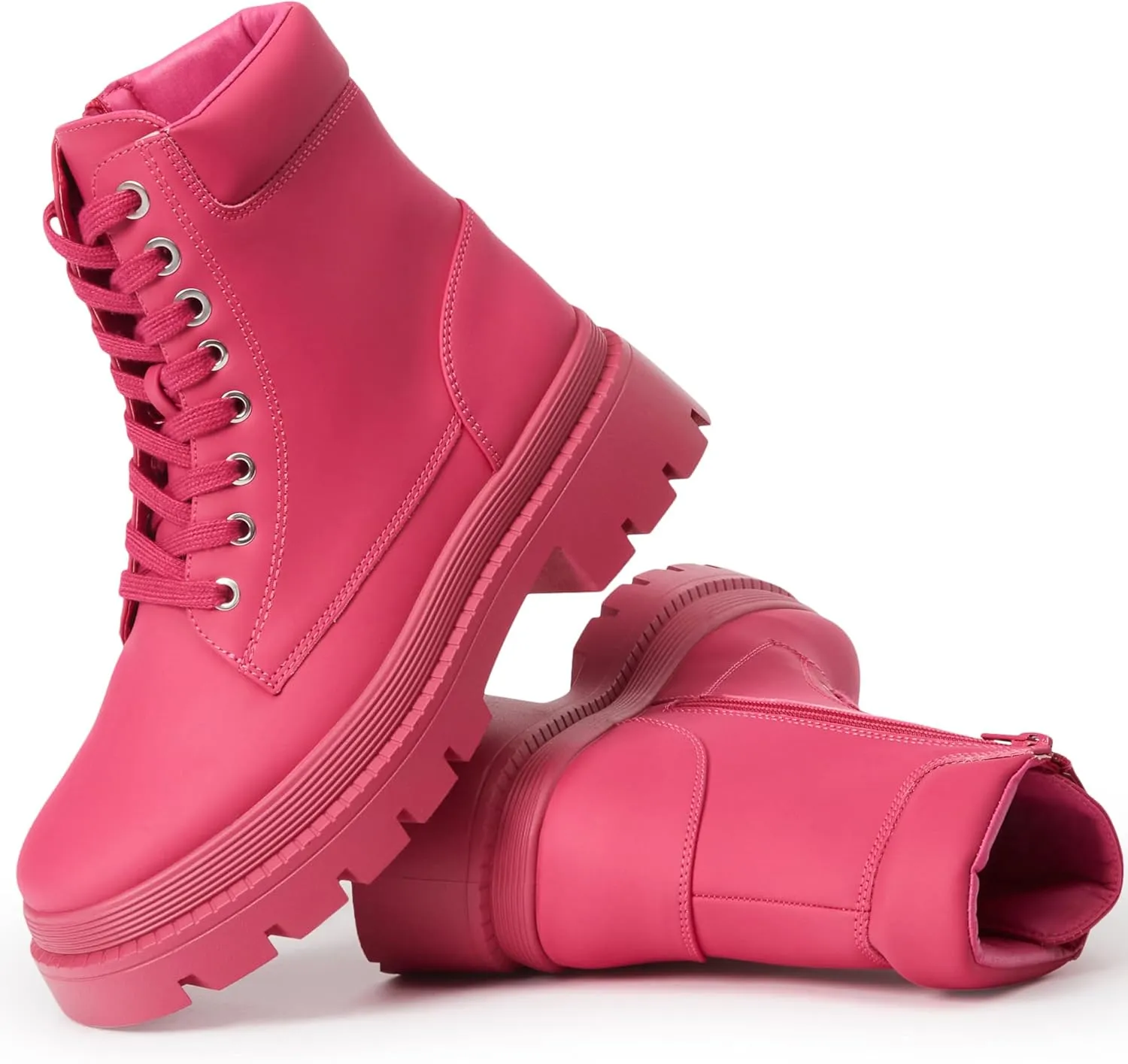 JustFab Women's Fashion Platform Combat Boots Lace Up Low Chunky Heel Ankle Booties Shoes - Tevos