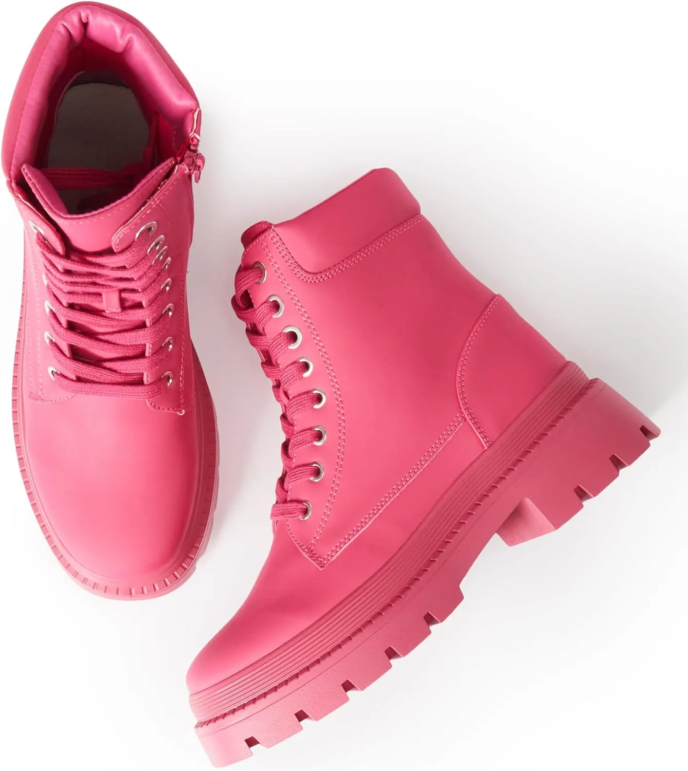 JustFab Women's Fashion Platform Combat Boots Lace Up Low Chunky Heel Ankle Booties Shoes - Tevos