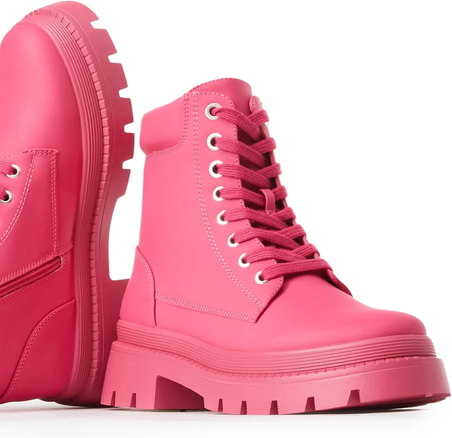 JustFab Women's Fashion Platform Combat Boots Lace Up Low Chunky Heel Ankle Booties Shoes - Tevos