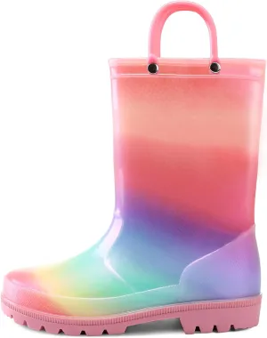 K KomForme Girls Boys Rain Boots Waterproof with Easy on Handles for Toddler/Little Kid/Big Kid