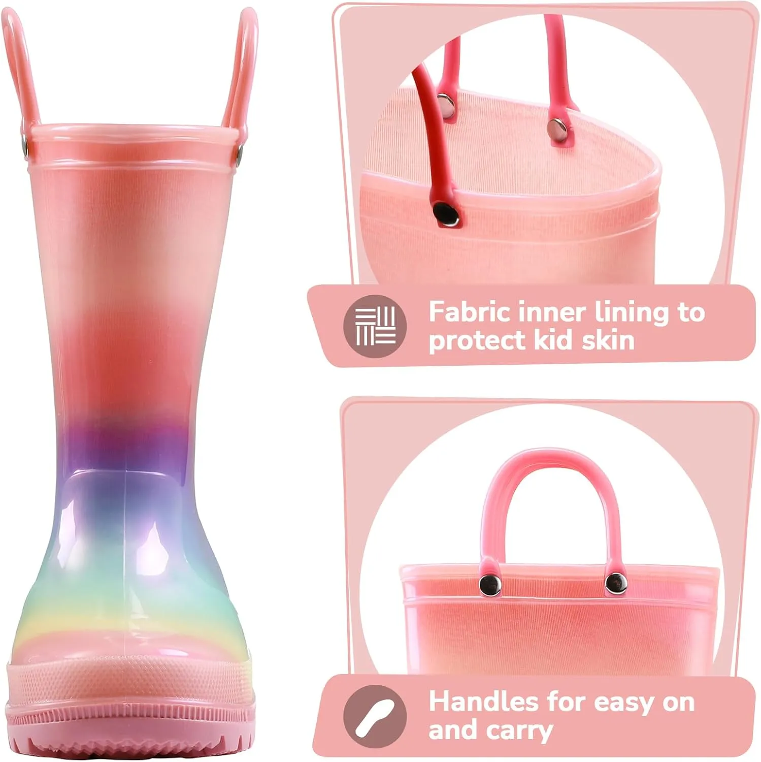 K KomForme Girls Boys Rain Boots Waterproof with Easy on Handles for Toddler/Little Kid/Big Kid