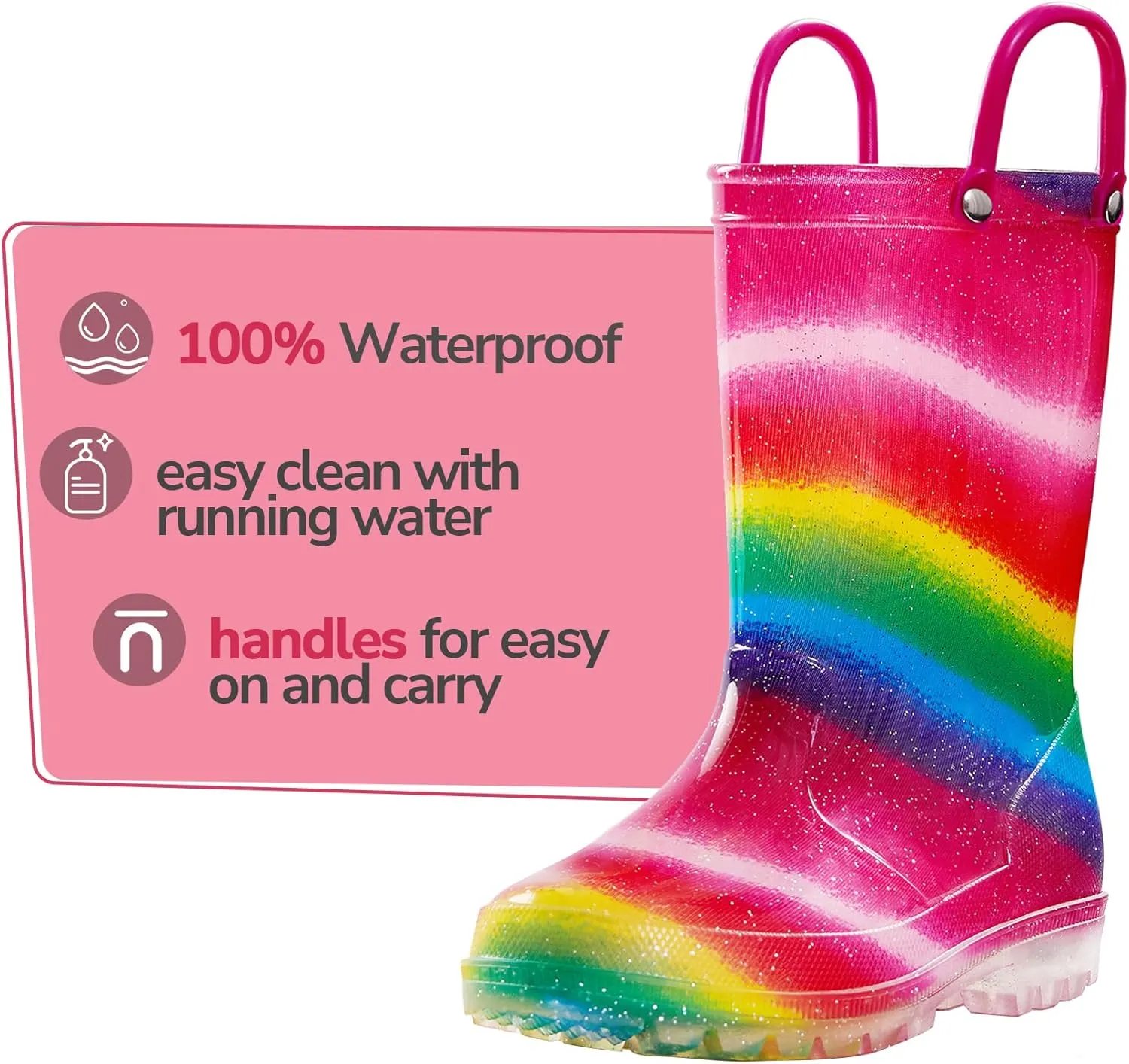 K KomForme Girls Boys Rain Boots Waterproof with Easy on Handles for Toddler/Little Kid/Big Kid