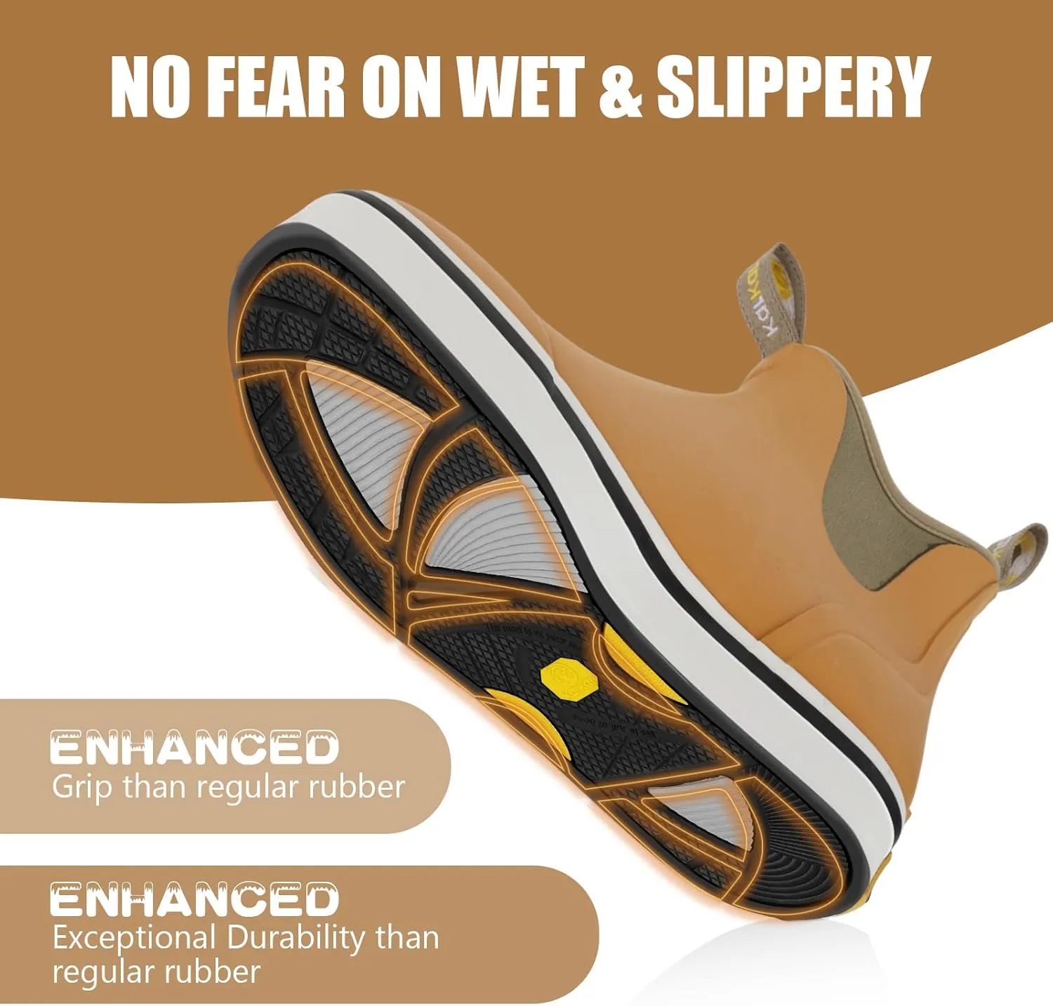 Kalkal Men's Deck Boots Anti-Slip Saltwater Fishing Rain Boots with Memory Foam, Waterproof Rubber Ankle Work Boots for Sailing (Size 7-14)