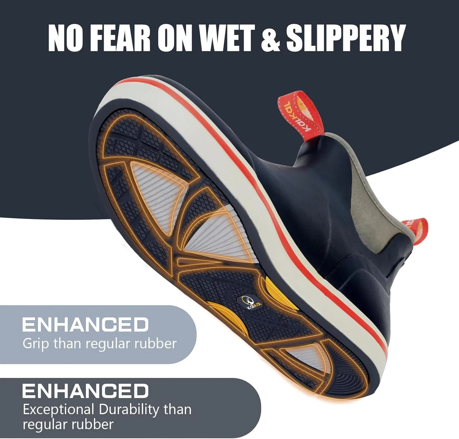 Kalkal Men's Deck Boots Anti-Slip Saltwater Fishing Rain Boots with Memory Foam, Waterproof Rubber Ankle Work Boots for Sailing (Size 7-14)