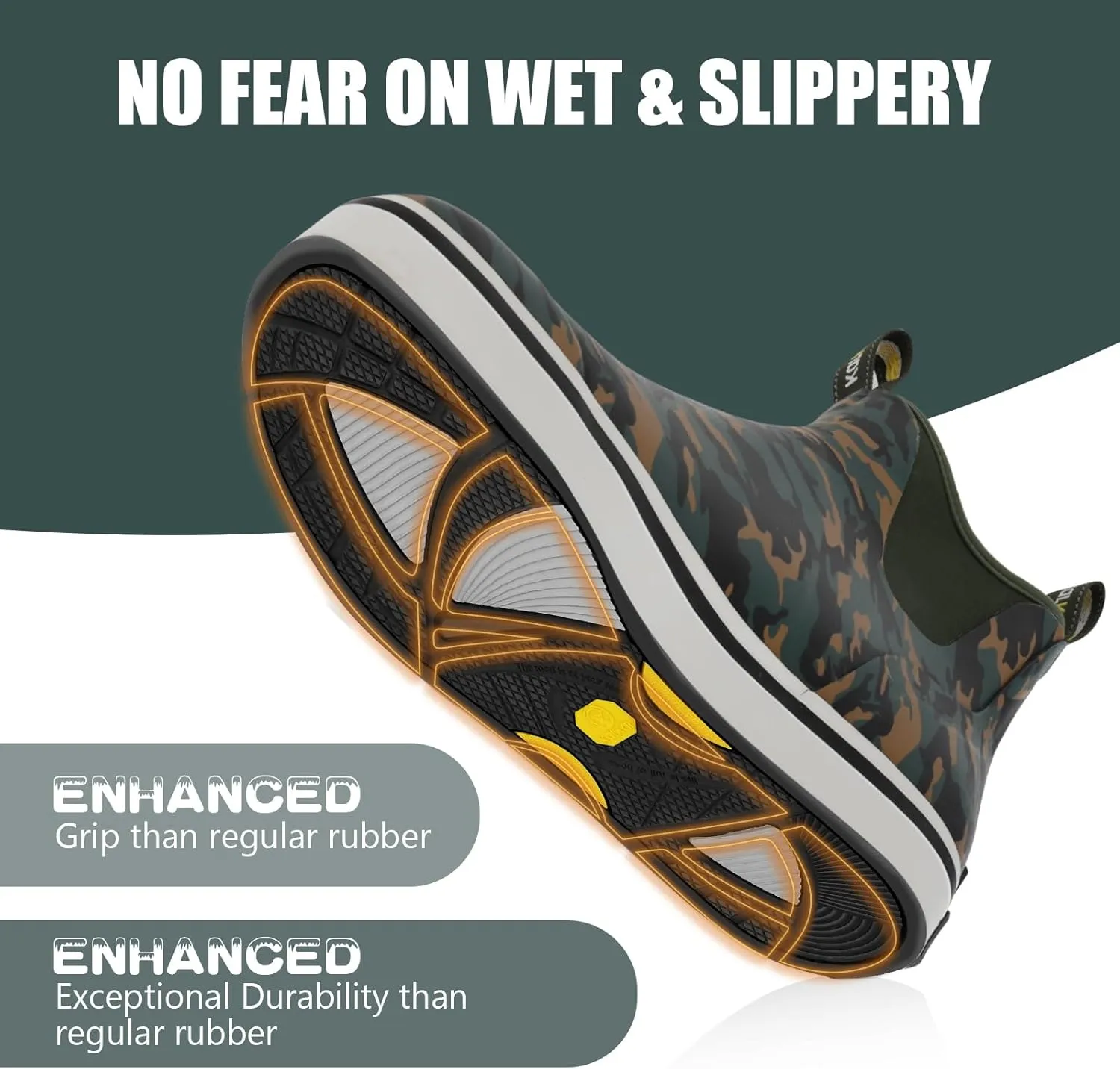 Kalkal Men's Deck Boots Anti-Slip Saltwater Fishing Rain Boots with Memory Foam, Waterproof Rubber Ankle Work Boots for Sailing (Size 7-14)