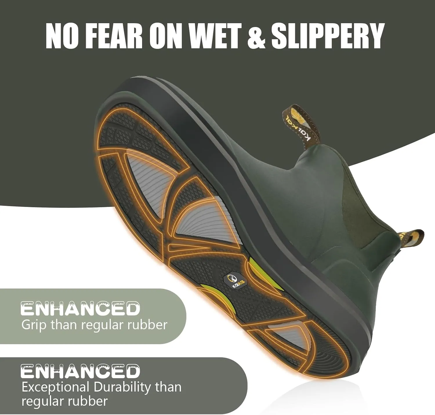 Kalkal Men's Deck Boots Anti-Slip Saltwater Fishing Rain Boots with Memory Foam, Waterproof Rubber Ankle Work Boots for Sailing (Size 7-14)